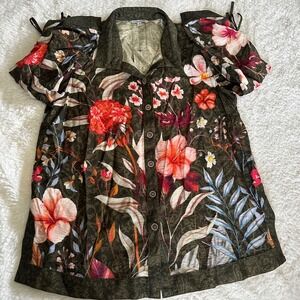 John Mark Floral Button Down Blouse Top medium Artsy Boho RN 127304